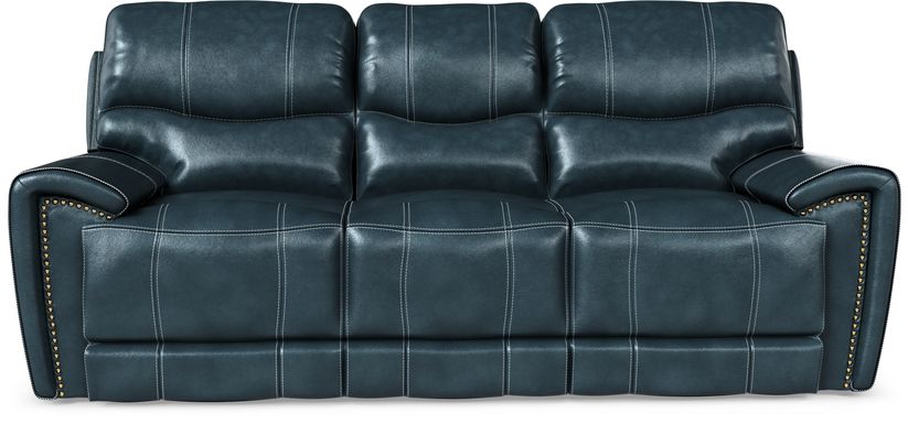 Italo Blue Leather Dual Power Reclining Sofa
