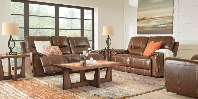 Italo Brown Leather 2 Pc Living Room with Reclining Sofa