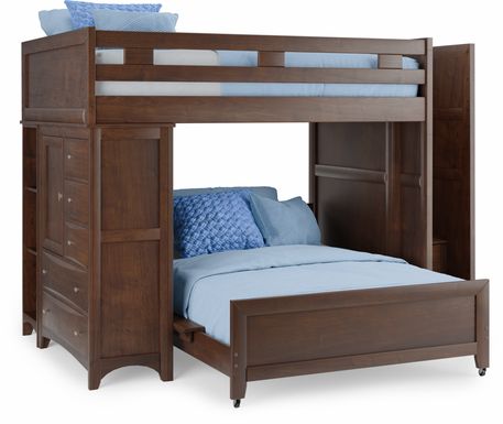 Ivy League 2.0 Walnut Full/Full Step Bunk with Chest and Bookcase
