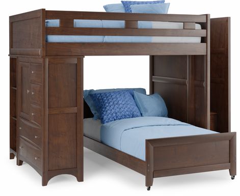 Ivy League 2.0 Walnut Full/Twin Step Bunk with Chest and Bookcase