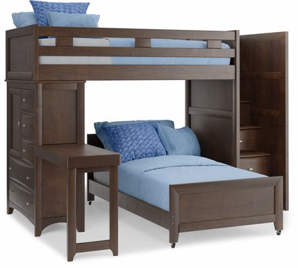 Ivy League 2.0 Walnut Twin/Twin Step Loft with Chest and Desk Attachment