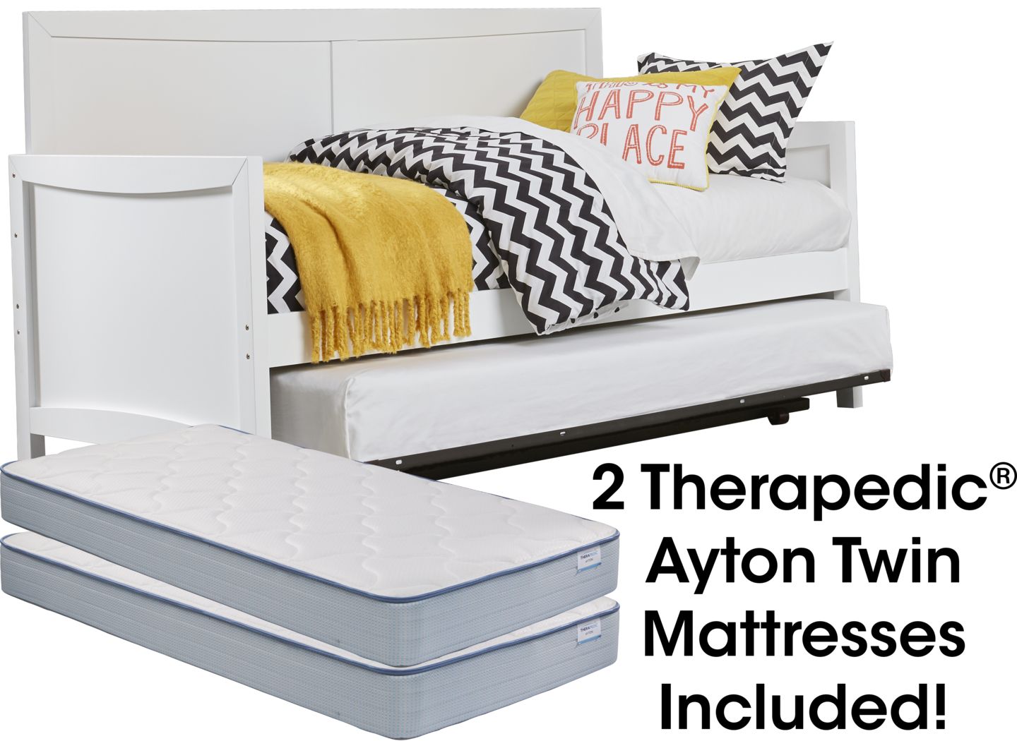 Ivy League White Daybed with Twin Storage Trundle and 2 Mattresses