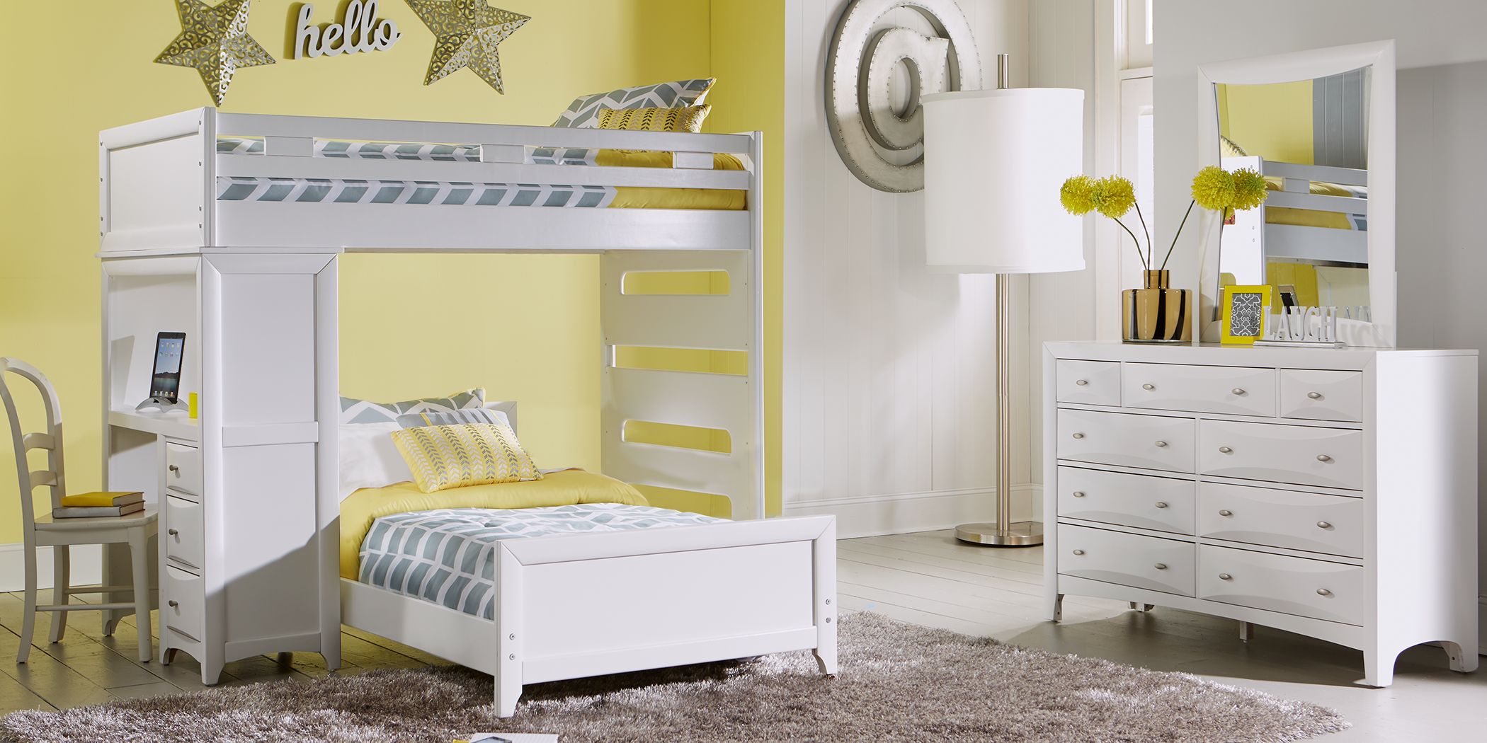 girls bunk bed with desk