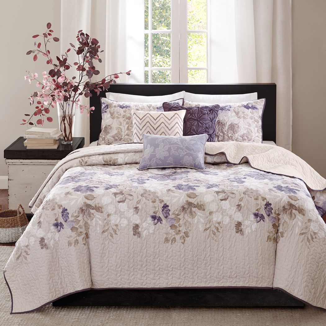 Twin Size Rejuvenated Rose Floral 6 Piece Royal Pinosonic Reversible Printed Design Bedspread Quilts Set 