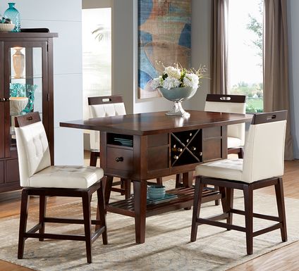 Julian Place Chocolate 5 Pc Counter Height Dining Room with Vanilla Stools