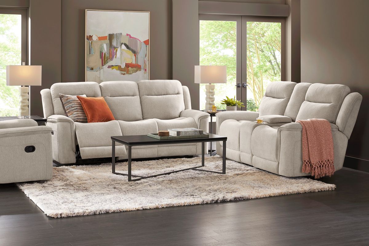 Kamden Place Cement Polyester Fabric Dual Power Reclining Loveseat ...