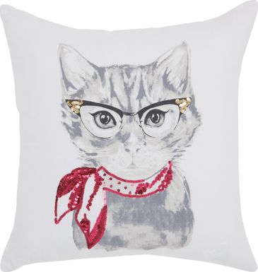 Kids Bespectacled Cat White Accent Pillow