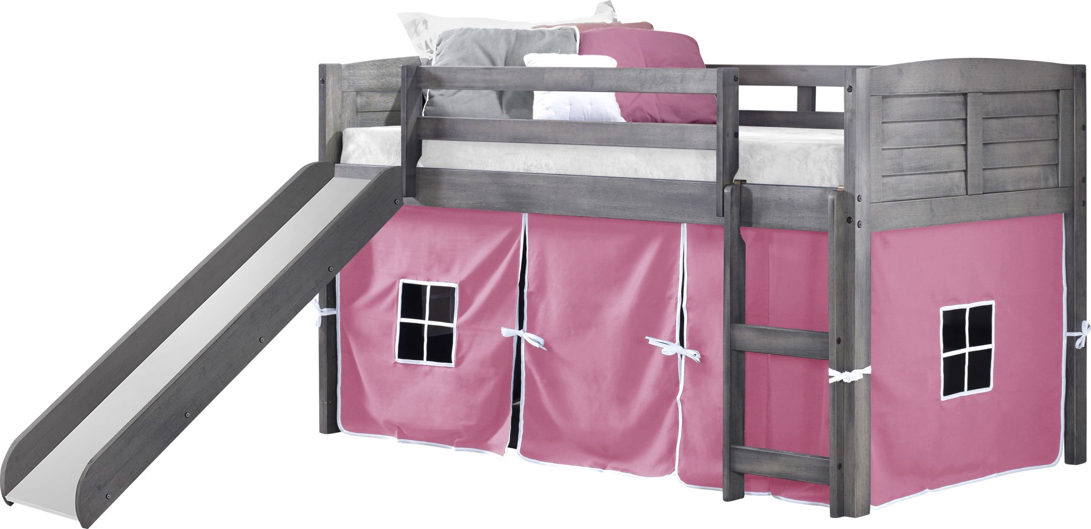pink bunk bed with slide