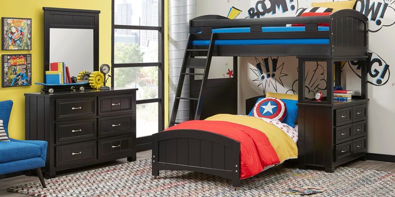 Kids Cottage Colors Black Twin/Twin Loft Bunk Bed with Dresser