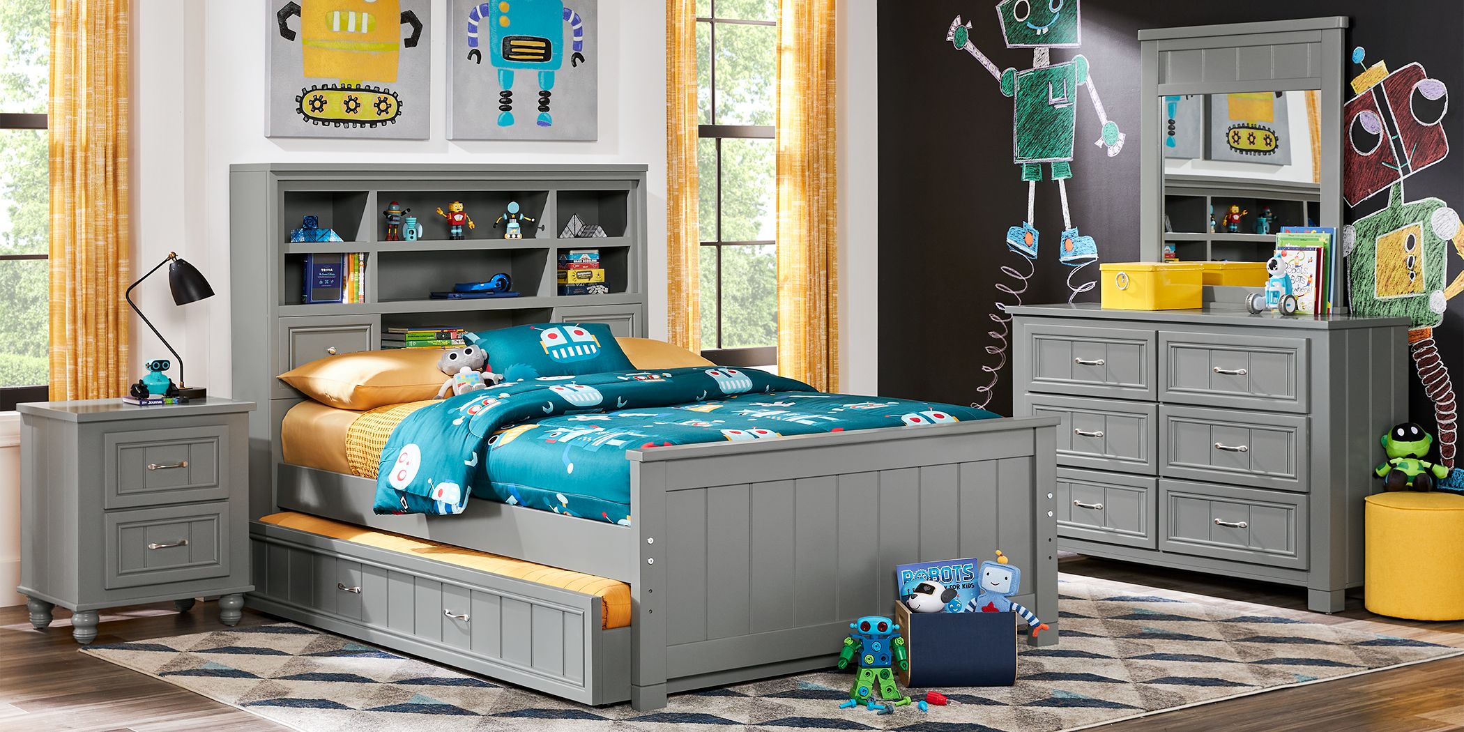 Kids Cottage Colors Gray 5 Pc Twin Bookcase Bedroom Rooms To Go