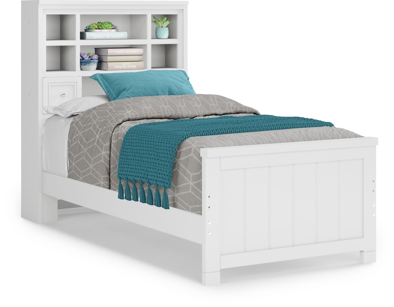Kids Cottage Colors White 3 Pc Twin, White Twin Trundle Bed With Bookcase Headboard