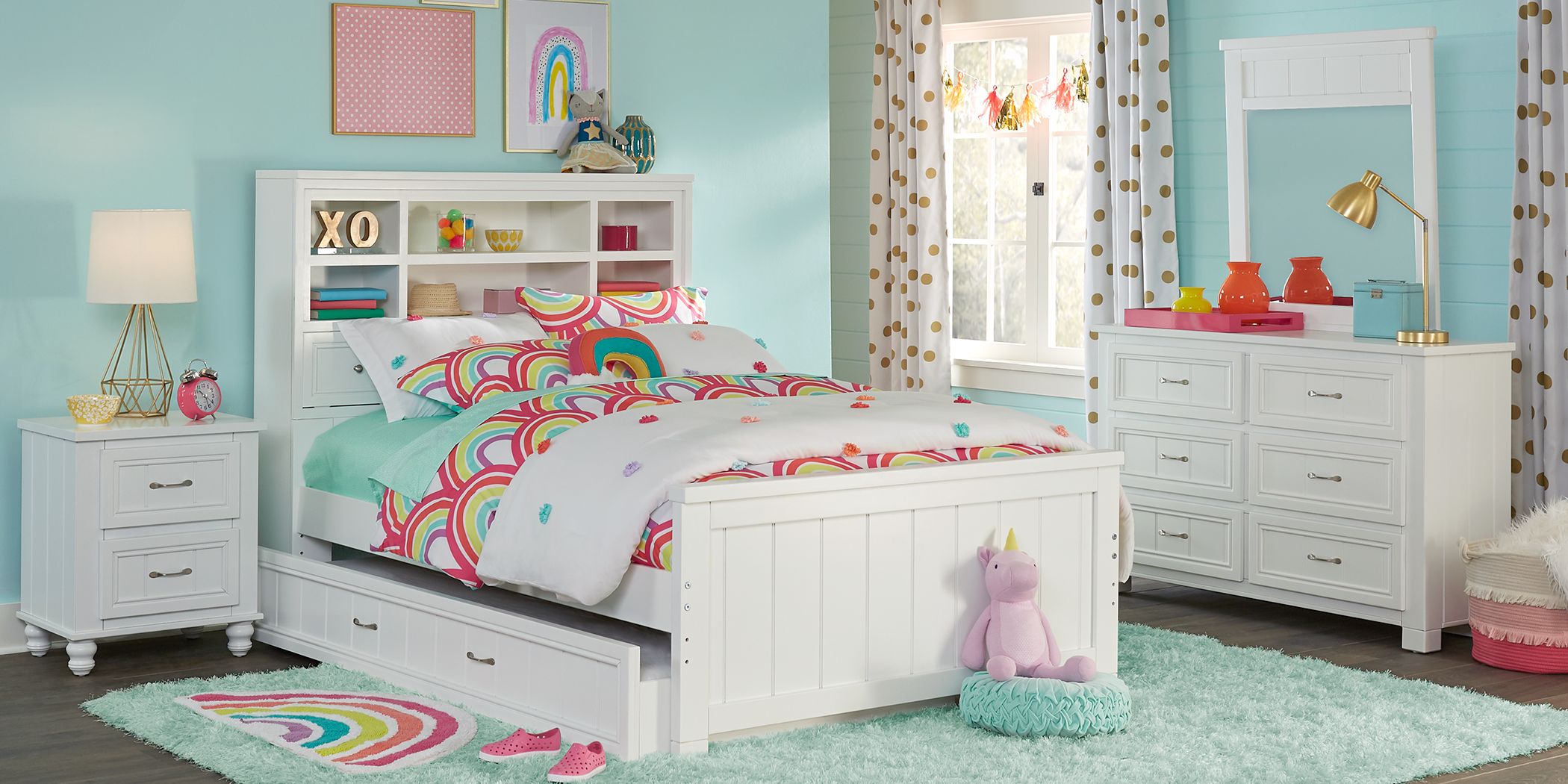 Kids Cottage Colors White 5 Pc Full Bookcase Bedroom Rooms To Go