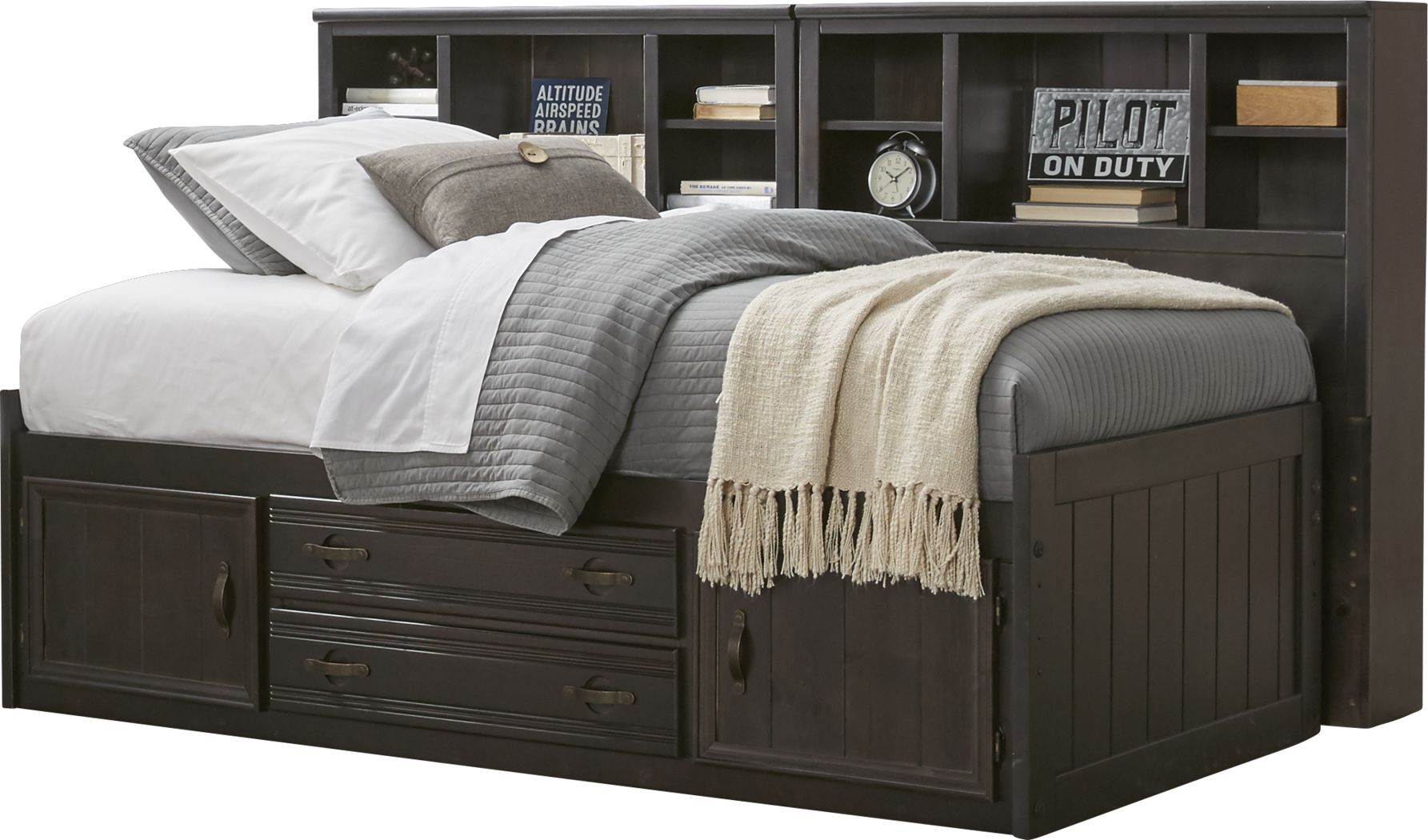 Kids Creekside Charcoal 5 Pc Full, Bookcase Captains Bed Full