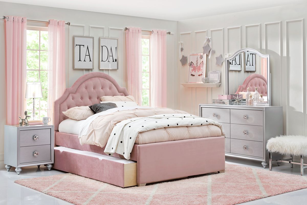 Twin pink on sale upholstered bed