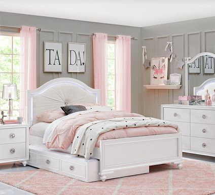 Kids Evangeline White 5 Pc Full Lighted Upholstered Bedroom