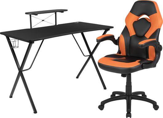 Kids Gerro Black/Orange Gaming Desk and Chair Set