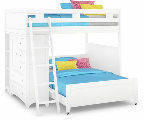 Kids Ivy League 2.0 White Full/Full Loft with Chest and Bookcase