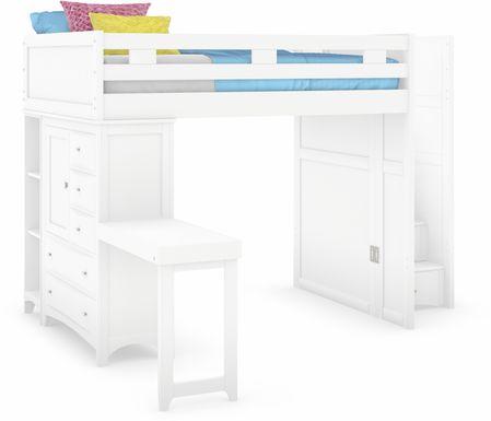 Kids Ivy League 2.0 White Full Step Loft with Chest & Desk Attachment