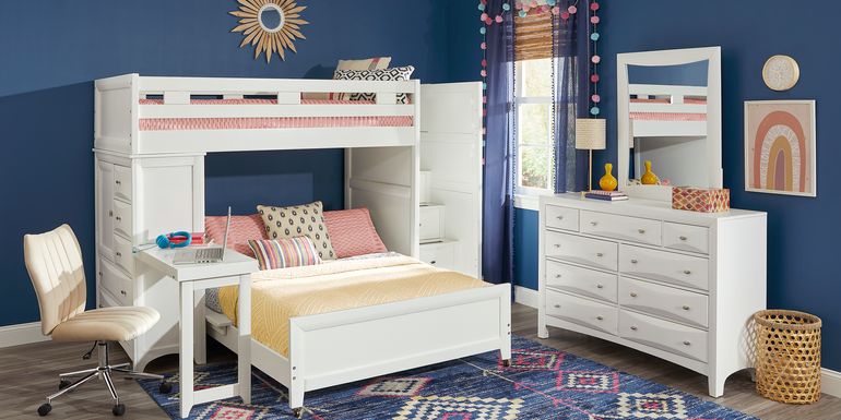 Kids Ivy League 2.0 White Twin/Full Step Bunk with Chest & Desk Attachment