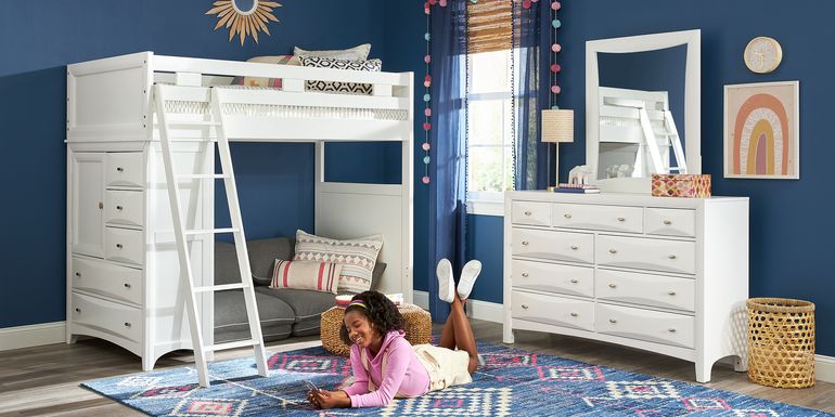 Kids Ivy League 2.0 White Twin Loft Bed with Chest