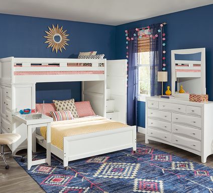 Kids Ivy League 2.0 White Twin/Twin Step Bunk with Chest & Desk Attachment