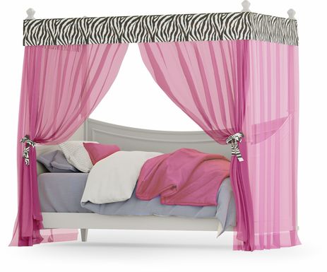 Kids Jaclyn Place Ivory Canopy Daybed with Pink Zebra Fabric