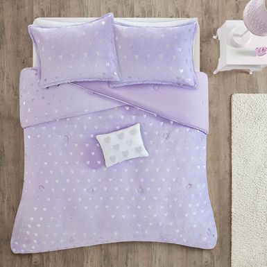 Kids Plush Hearts Purple 3 Pc Twin XL Comforter Set