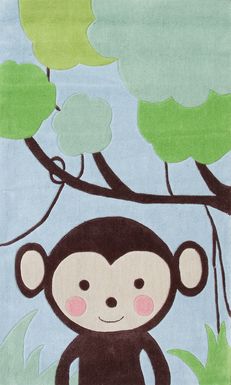 Kids Tree Monkey Blue 2'8 x 4'8 Rug