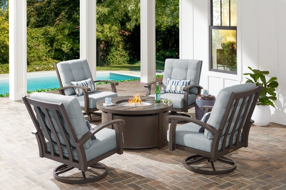 Lake Breeze Aged Bronze Outdoor Swivel Club Chair with Mist Cushions