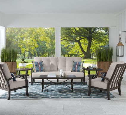 Lake Breeze Aged Bronze Outdoor 4 Pc Seating Set with Rollo Linen Cushions