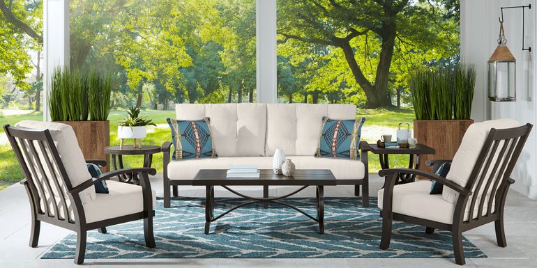 Lake Breeze Aged Bronze Outdoor 4 Pc Seating Set With Parchment Cushions