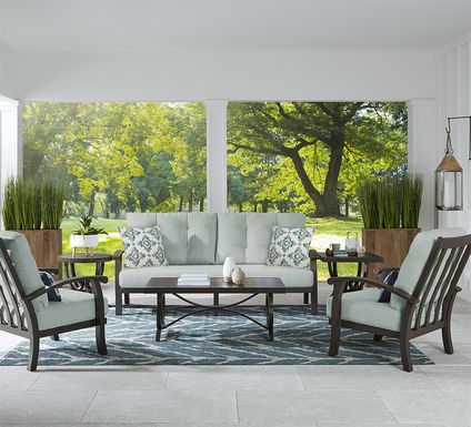 Lake Breeze Aged Bronze Outdoor 4 Pc Seating Set with Seafoam Cushions