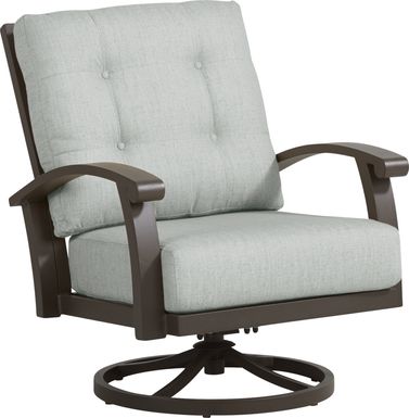 Lake Breeze Aged Bronze Outdoor Swivel Chair with Rollo Seafoam Cushions