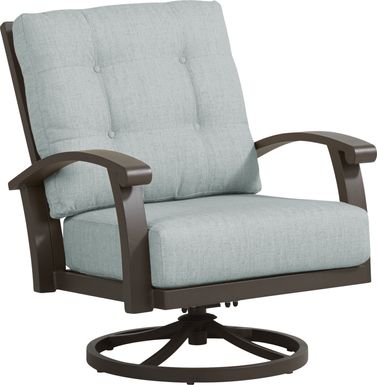 Lake Breeze Aged Bronze Outdoor Swivel Club Chair with Seafoam Cushions