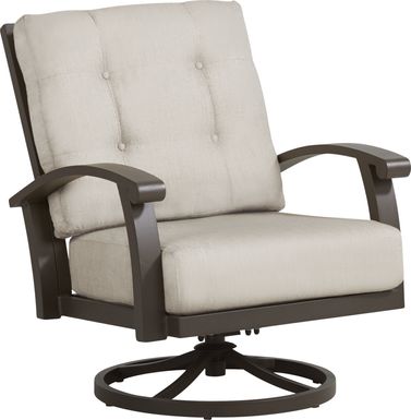 Lake Breeze Aged Bronze Swivel Chair with Rollo Linen Cushions