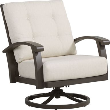 Lake Breeze Aged Bronze Outdoor Swivel Club Chair with Parchment Cushions