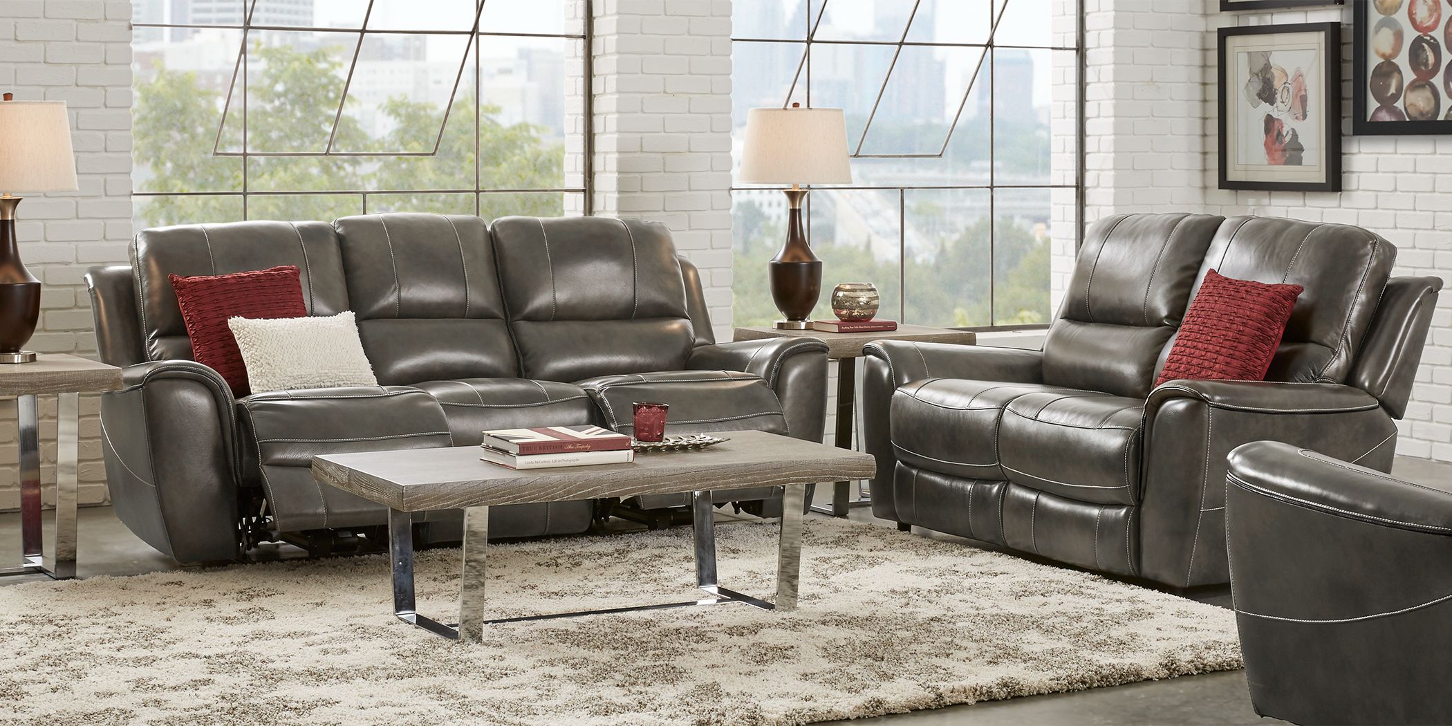 Lanzo Gray Leather 2 Pc Living Room With Reclining Sofa - Rooms To Go