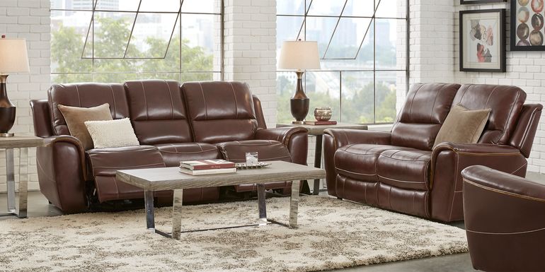 Lanzo Merlot Leather 2 Pc Living Room with Reclining Sofa