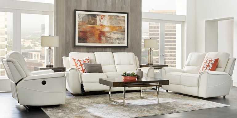 Lanzo Collection Contemporary Leather, Off White Leather Reclining Sofa And Loveseat
