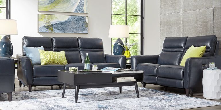 Larino Blue Leather 3 Pc Dual Power Reclining Living Room