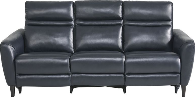 Larino Blue Leather Dual Power Reclining Sofa