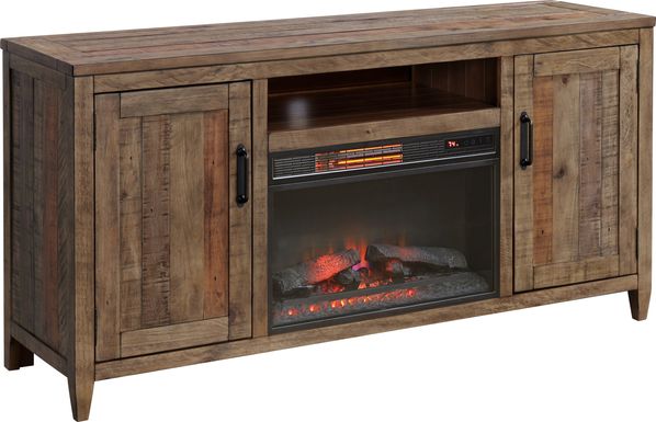 Leewood Brown 65 in. Console With Electric Fireplace