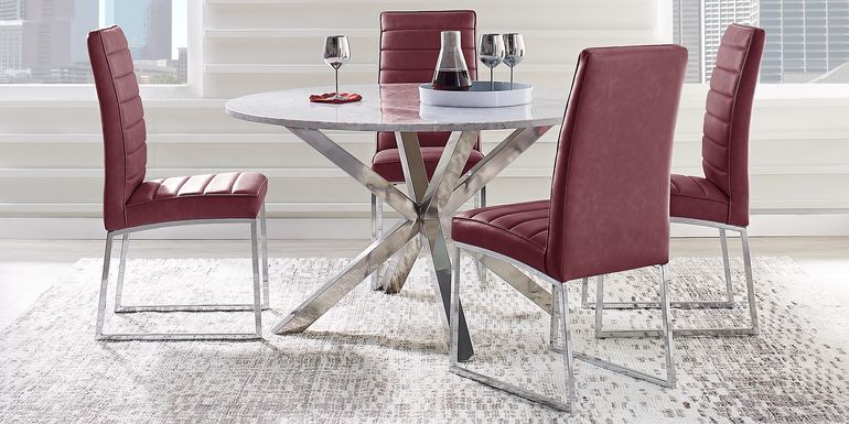 Linton Park Silver 5 Pc Round Marble Dining Set with Bordeaux Chairs