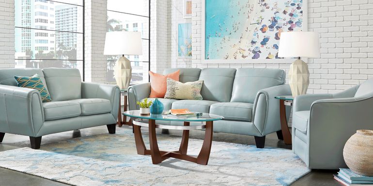 Blue Leather Living Room Furniture Sets, Blue Leather Living Room Set