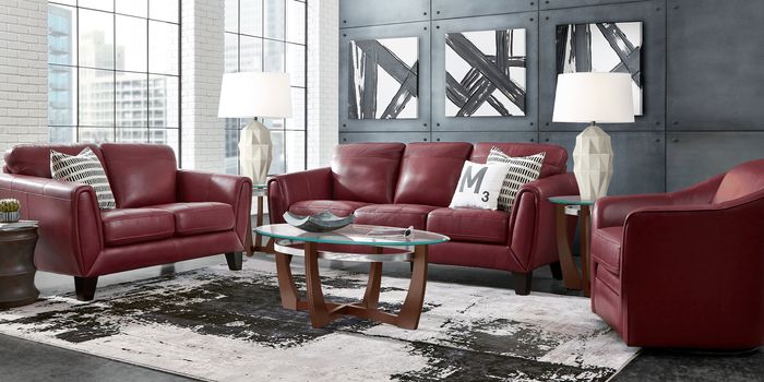 livorno lane red leather living room set