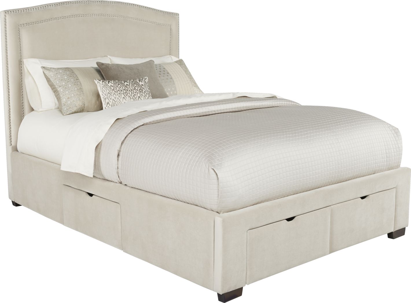 Loden Cream 3 Pc Queen Upholstered Bed with 4 Drawer Storage Rooms To Go
