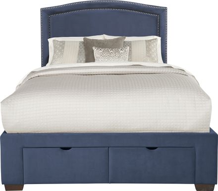 Loden Navy 3 Pc Queen Upholstered Bed with 2 Drawer Storage