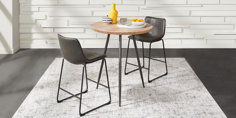 Lonia Natural 3 Pc 32 in. Round Counter Height Dining Set with Gray Stools