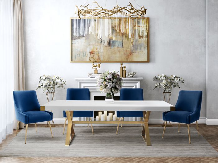 blue dining chairs with leg room