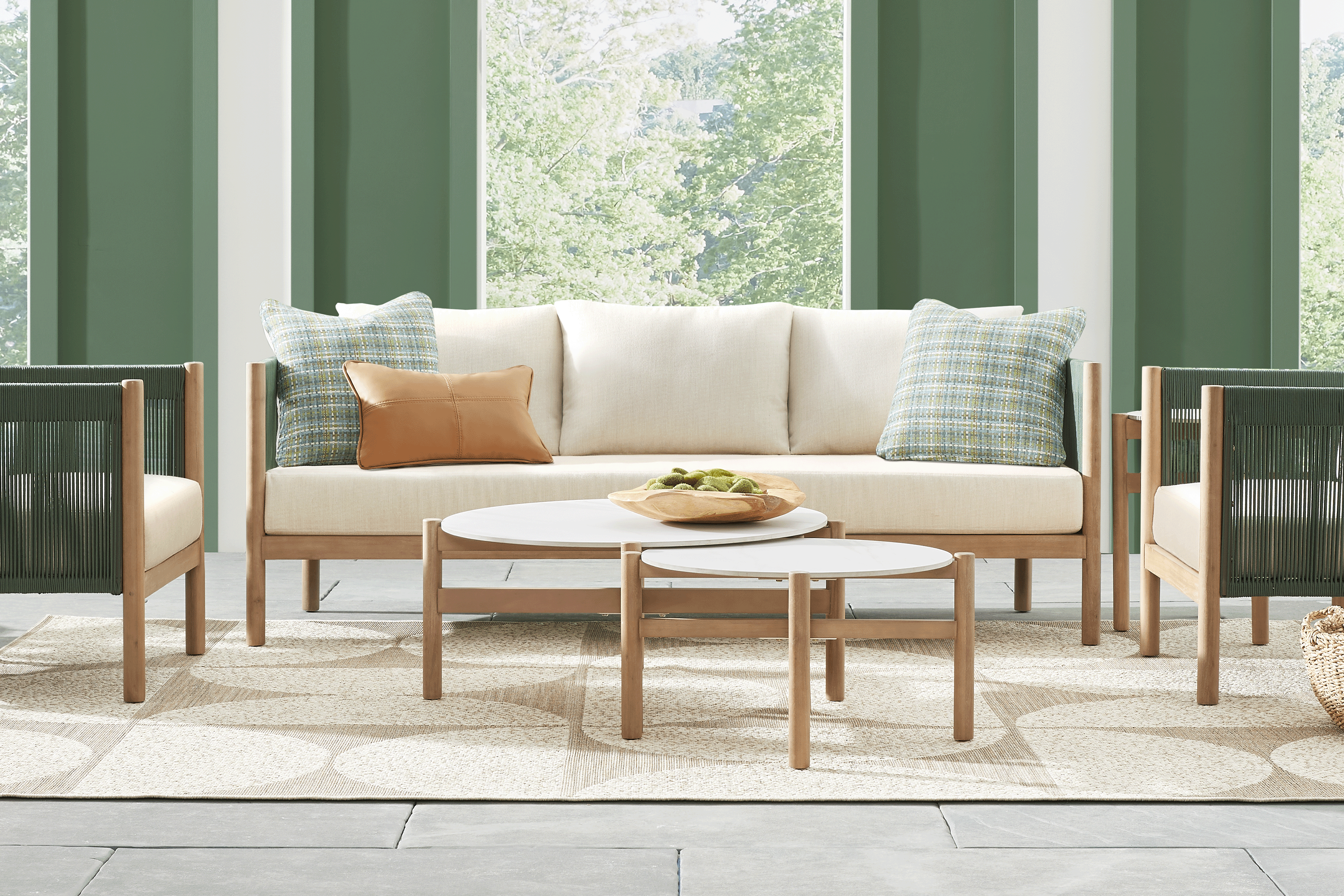 Marche Natural Light Wood Green Aluminum,Wood Outdoor Ottoman | Rooms to Go